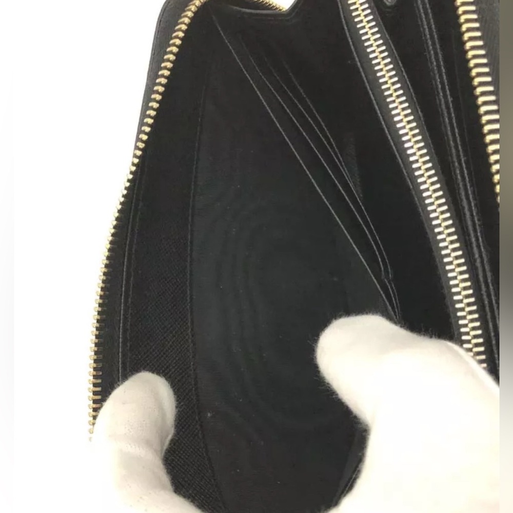 Authentic PRADA Logo Saffiano Ribbon Leather Zip Around Long Wallet Black - Picture 7 of 12